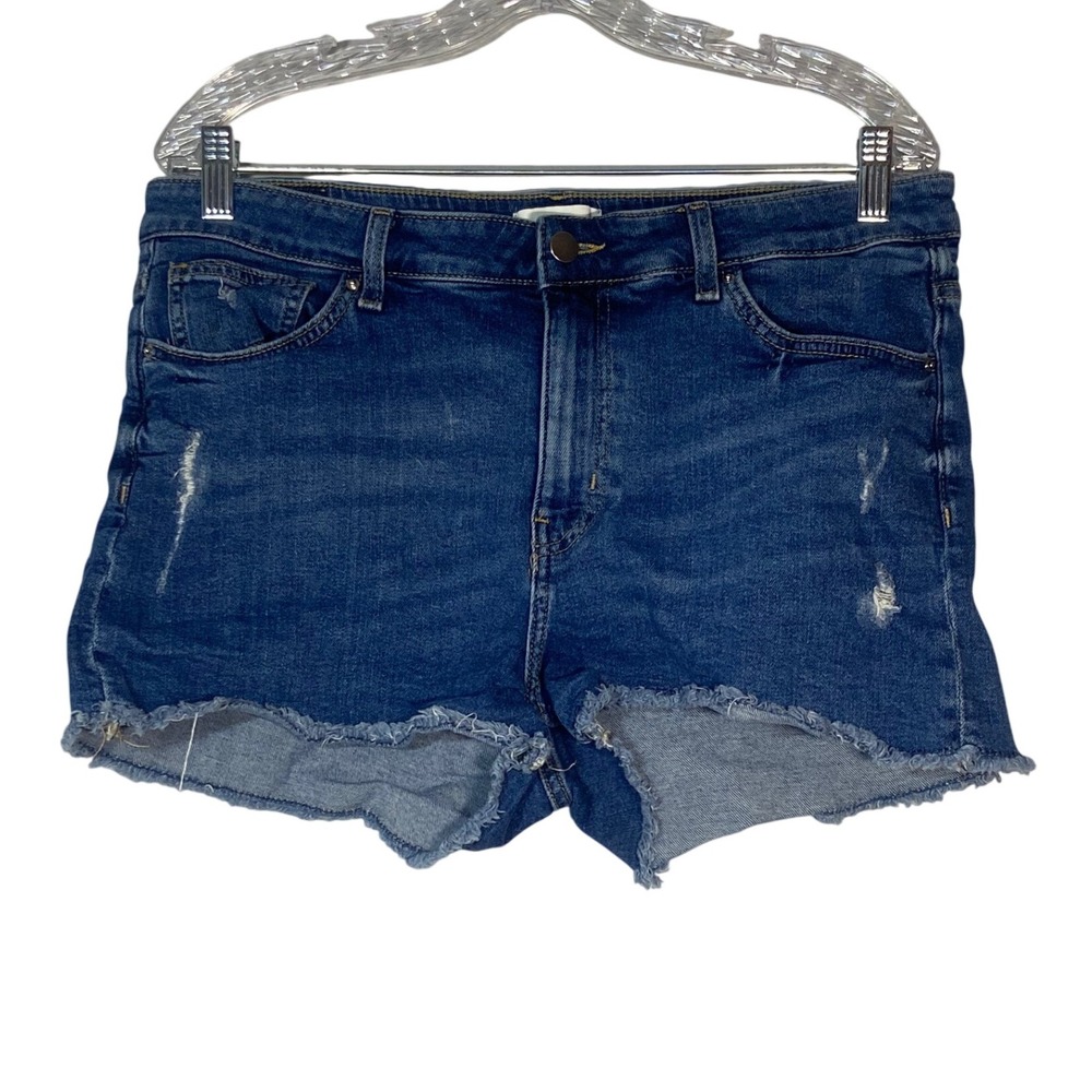H&M Distressed Denim Shorts Womens Size 14 Blue‎ Frayed Hem Casual